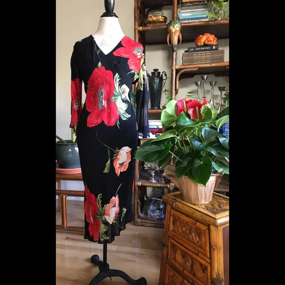 Citrine Poppy Romantic Dress Asymmetrical Hem Sz 4